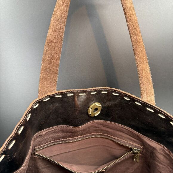EUC Bed Stu Large Tote Handbag Shoulder Bag Brew Brown Leather Stitched - Picture 6 of 10